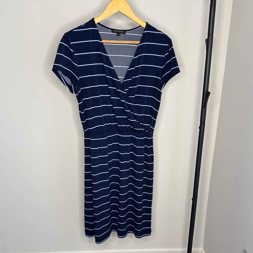 Banana Republic Navy and White Striped Midi Dress